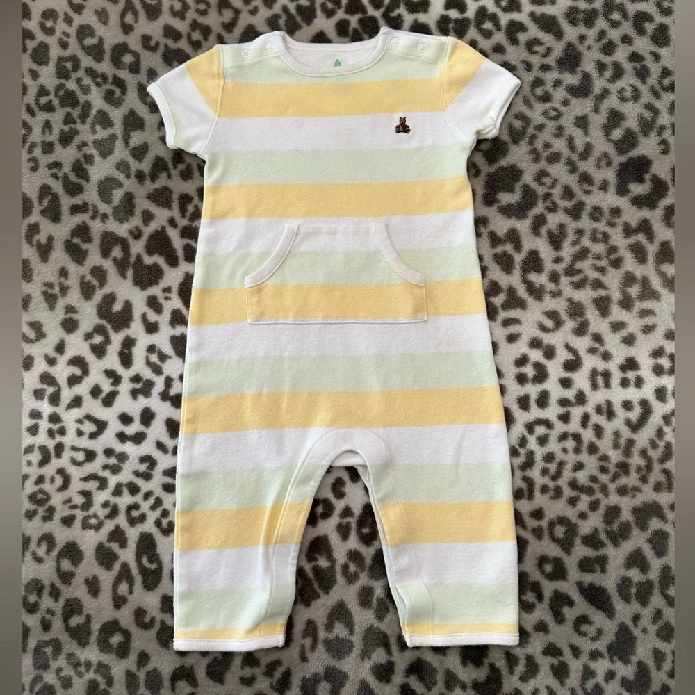babyGap Short Sleeve Striped One-Piece for Baby in Green Yellow Size 6-12 Months